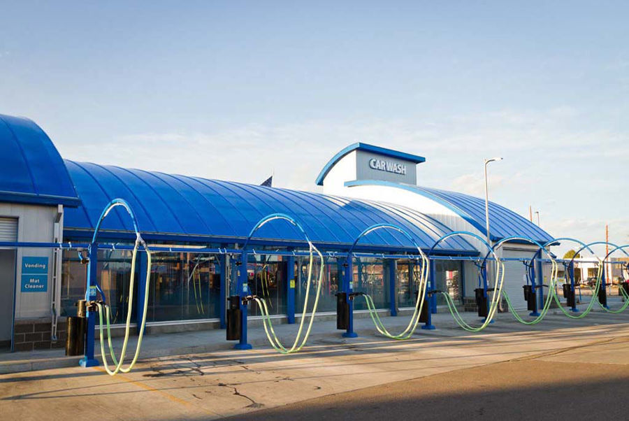 Curved Steel Roof at the Living Waters Express Car Wash